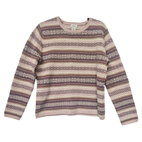 L.L. Bean Sweaters - Vintage LL Bean 100% Lambswool Size Large Fair Isle Knit Pullover Sweater Pink